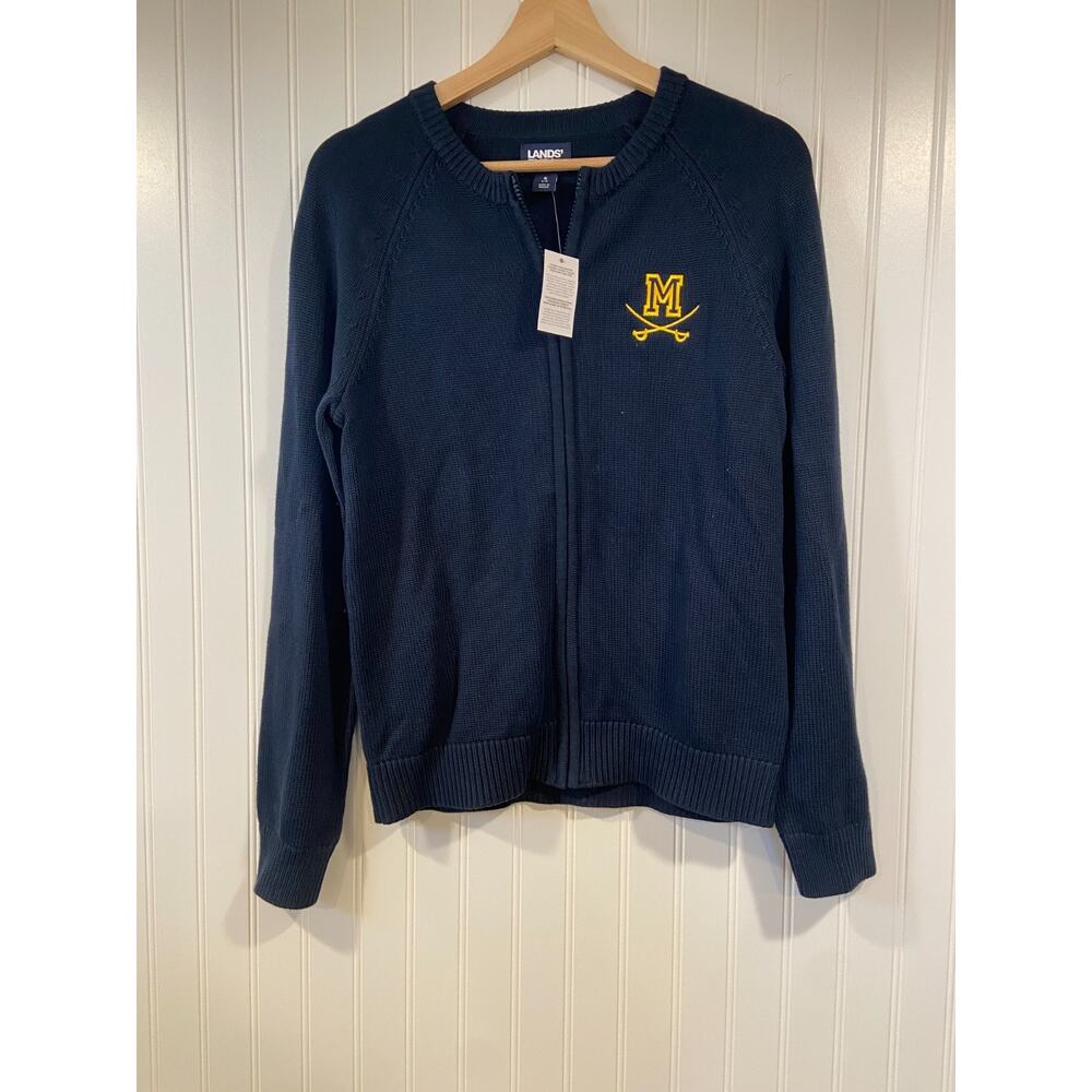 Lands End Michigan Wolverines Fencing Cardigan Sweater Women's Small Embroidered